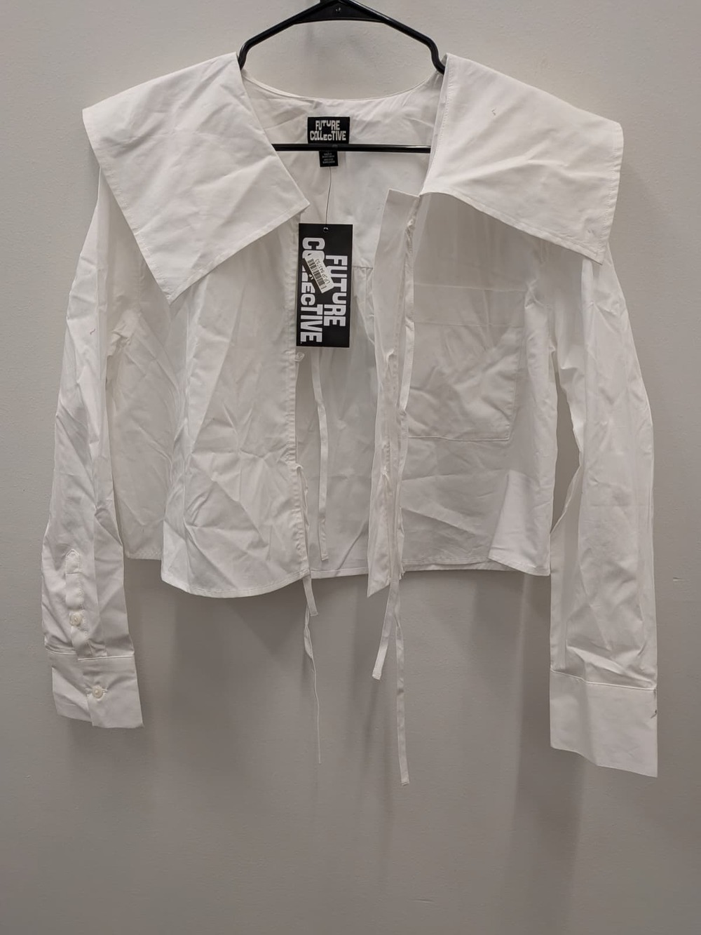 Future Collective White Sailor Collar Cropped Long Sleeve Blouse Top NWT